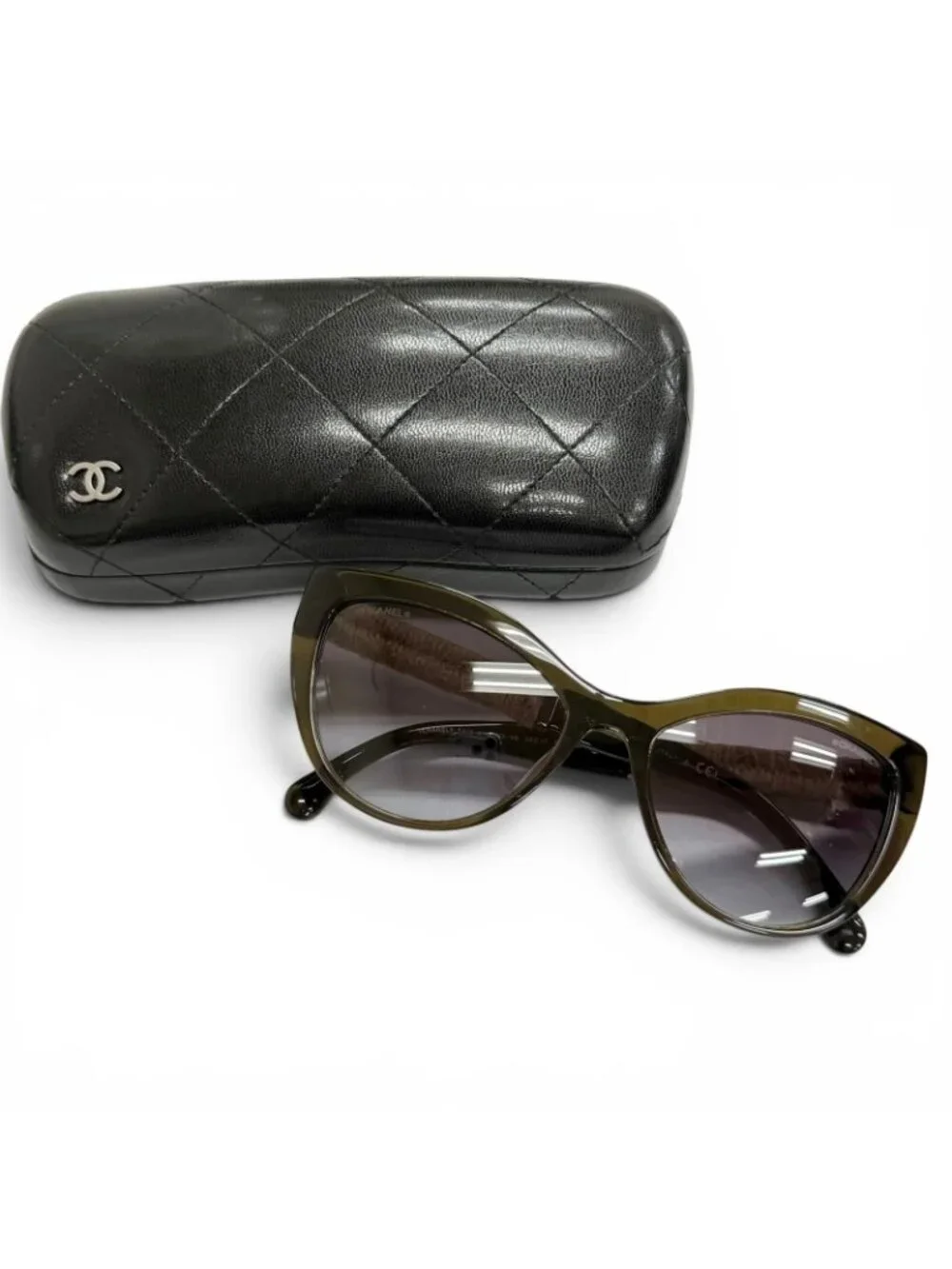 Chanel CC Logo Linen Rope Cat Eye Gradient Lens Sunglasses Khaki Eyewear